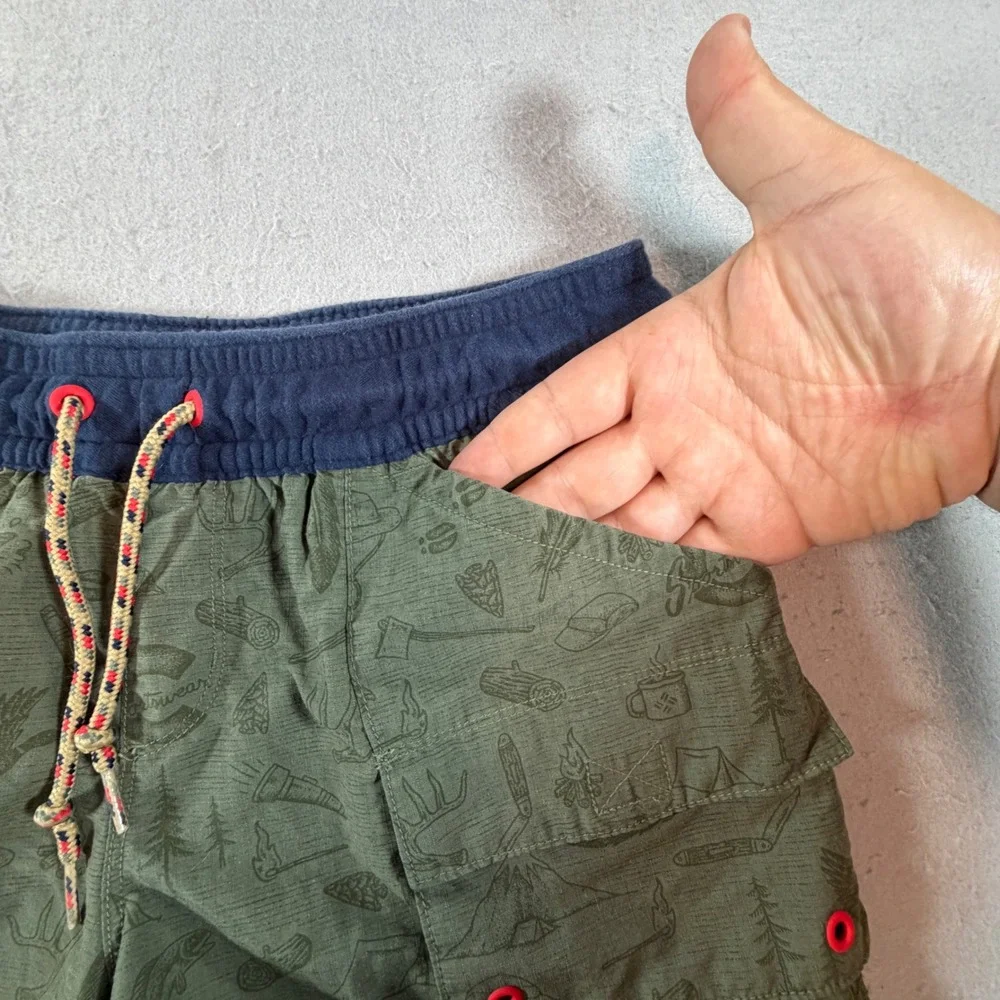 Columbia Cargo Shorts Mens Small Green Camping Print Hiking Outdoor Utility